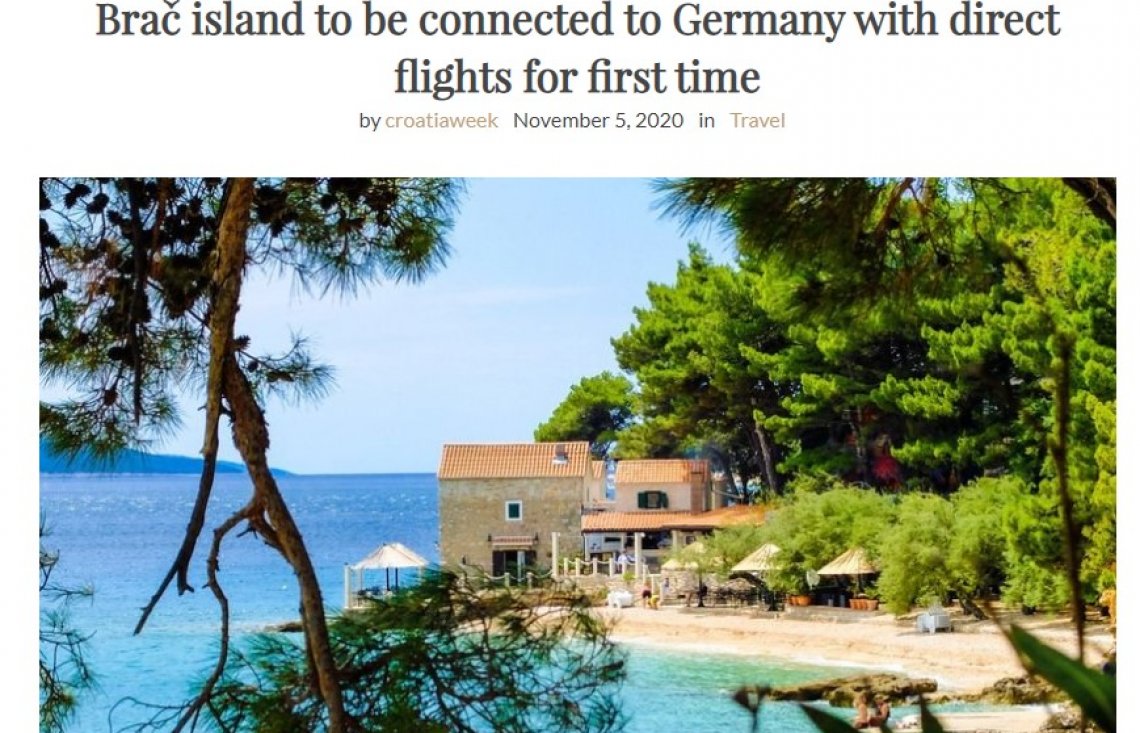 Brač island to be connected to Germany with direct flights for first time